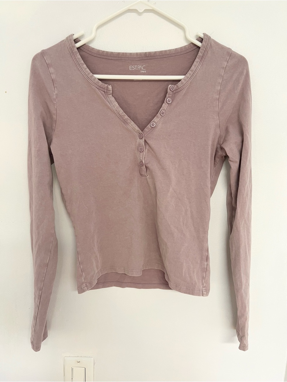 Mauve Long-Sleeve Henley Top